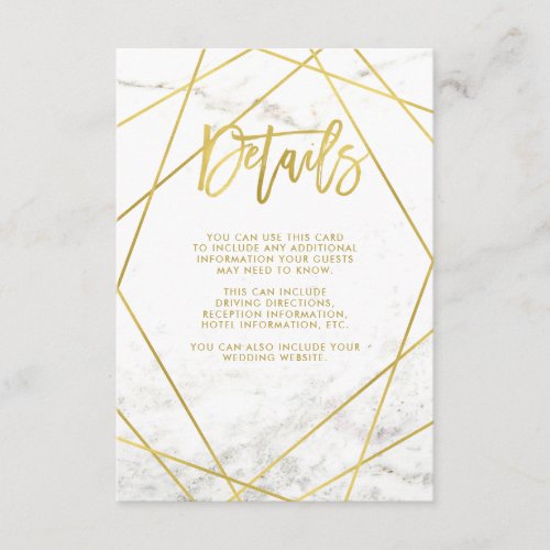 Marble and Faux Gold Geometric Guest Details Enclosure Card
