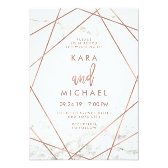 marble and faux rose gold geometric wedding invite zazzle com