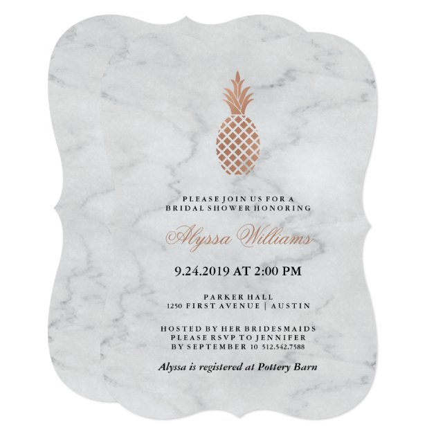 Marble And Faux Rose Gold Pineapple Bridal Shower Invitation