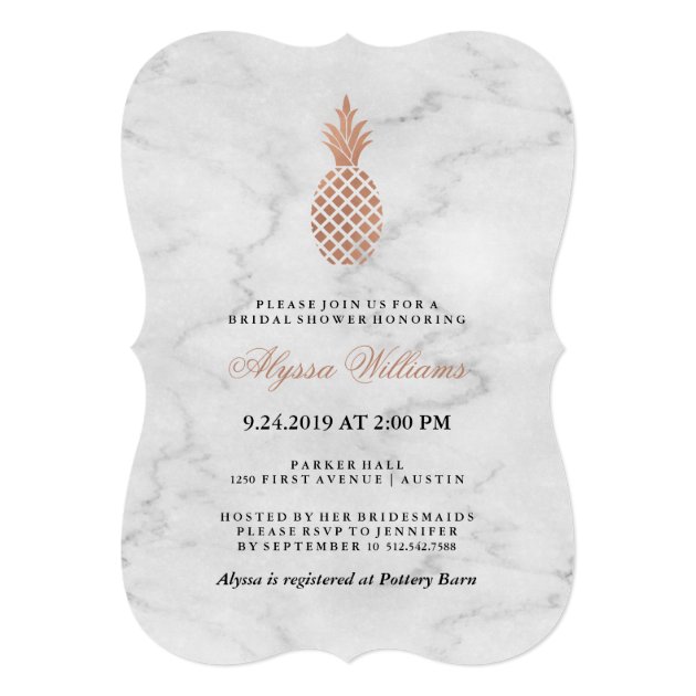 Marble And Faux Rose Gold Pineapple Bridal Shower Invitation