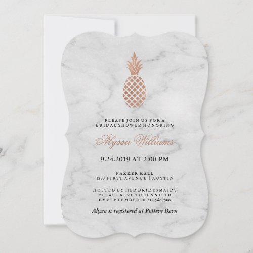 Marble and Faux Rose Gold Pineapple Bridal Shower Invitation