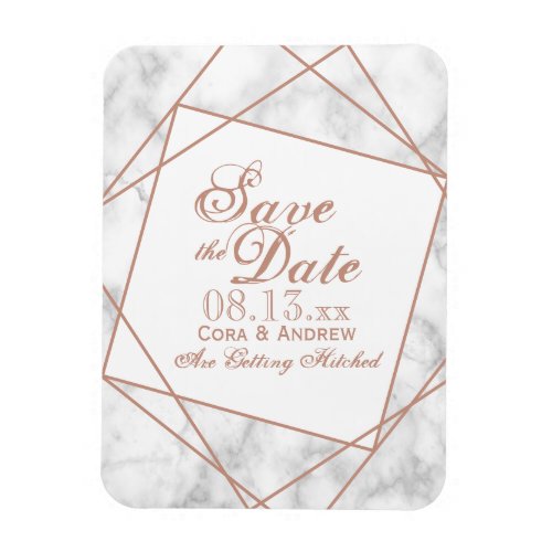 Marble and Faux Rose Gold Save the Date Magnet