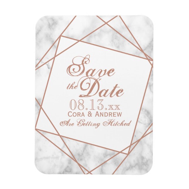 Marble and Faux Rose Gold Save the Date Magnet (Vertical)