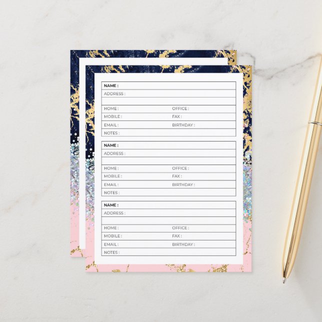 Marble and glitter address book page (Front/Back In Situ)