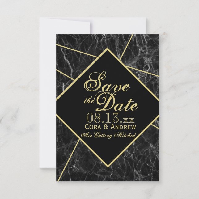 Marble and Gold Art Deco Geometric Save the Date I Invitation (Front)