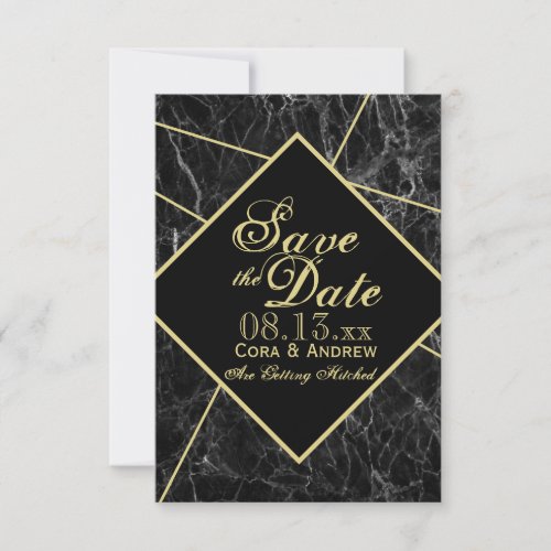 Marble and Gold Art Deco Geometric Save the Date I Invitation