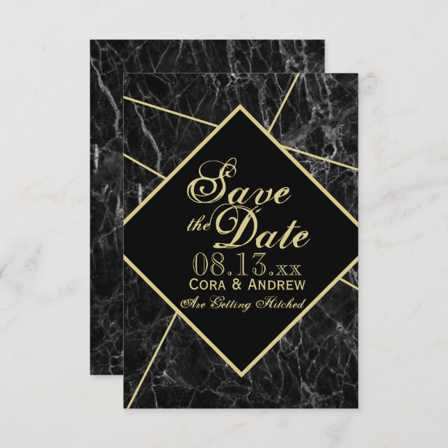 Marble and Gold Art Deco Geometric Save the Date Invitation (Front/Back)