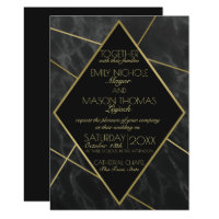 Marble and Gold Art Deco Geometric Slate Wedding Card