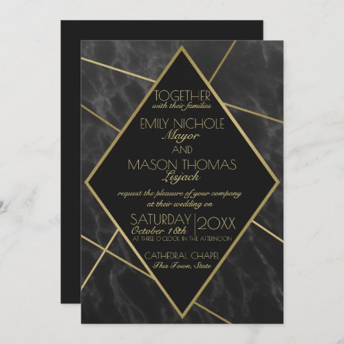 Marble and Gold Art Deco Geometric Slate Wedding Invitation