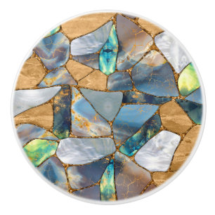 Marble and gold cells - ocean ceramic knob