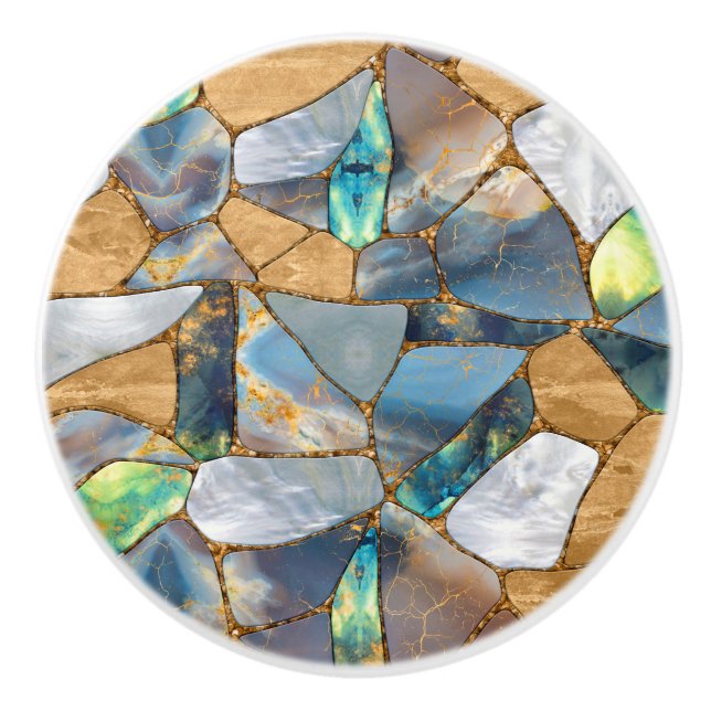 Marble and gold cells - ocean ceramic knob (Front)
