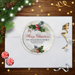 Marble and Gold Christmas Holly Family Address Classic Round Sticker<br><div class="desc">Pretty Merry Christmas family address stickers with festive holly leaves and berries over a faux marble background and pretty faux gold foil ring.  Perfect for all your Christmas cards as envelope seals.</div>