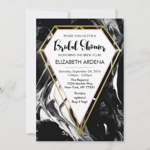 Marble and Gold Diamond Bridal Shower Invitation