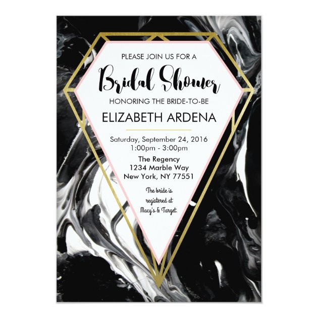 Marble And Gold Diamond Bridal Shower Invitation