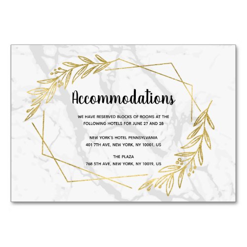 Marble And Gold Effect Wedding Accommodation Cards