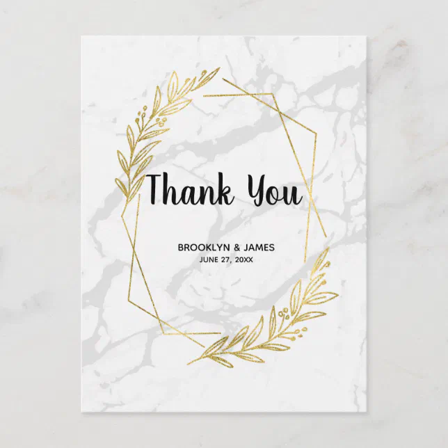 Marble And Gold Effect Wedding Thank You Postcards | Zazzle