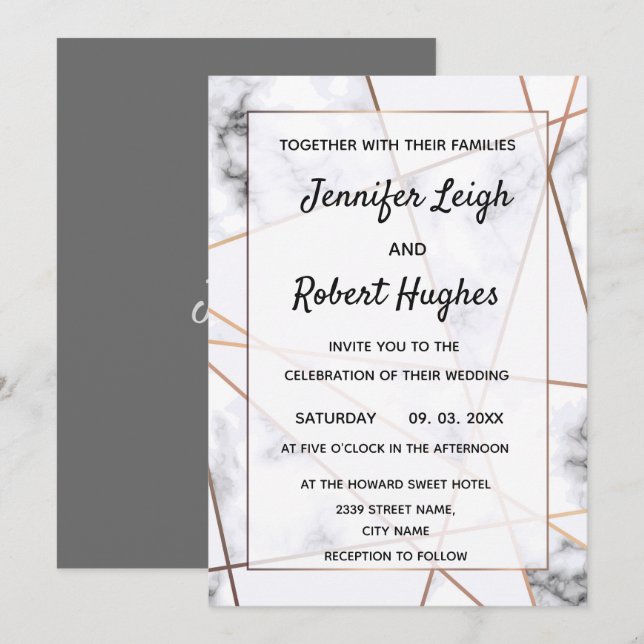 Marble and gold elegant wedding invitation (Front/Back)