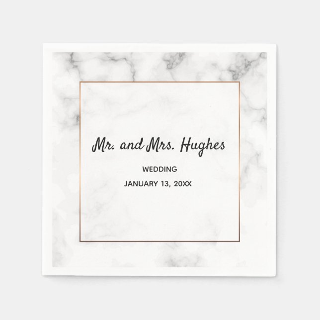 Marble and gold elegant wedding paper napkins (Front)