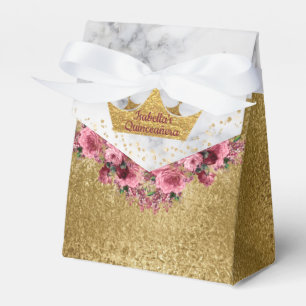 Marble and Gold Flowers and Crown Favor Box
