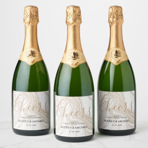 Marble and gold glitter modern typography sparkling wine label