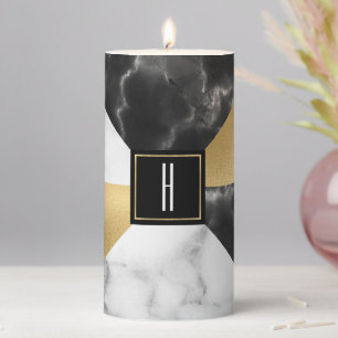 Marble and Gold Modern Monogrammed Pillar Candle