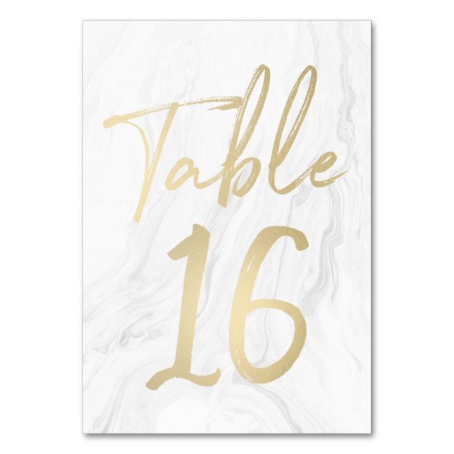 Marble and Gold Script | Table Number Card 16 (Front)