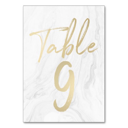 Marble and Gold Script  Table Number Card 9