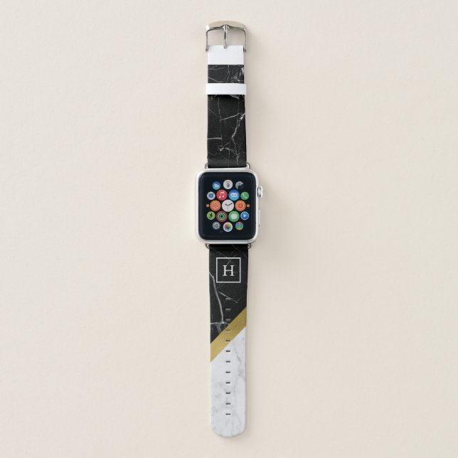 Marble and Gold Texture Monogrammed Apple Watch Band (Front)