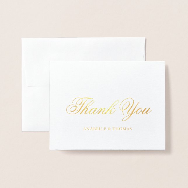 Marble and Gold Wedding Photo Thank You Foil Card (Front With Envelope)