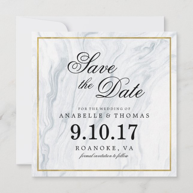 Marble and Gold Wedding Save the Date (Front)
