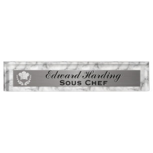 Marble and Metal Look Chef Desk Name Plate