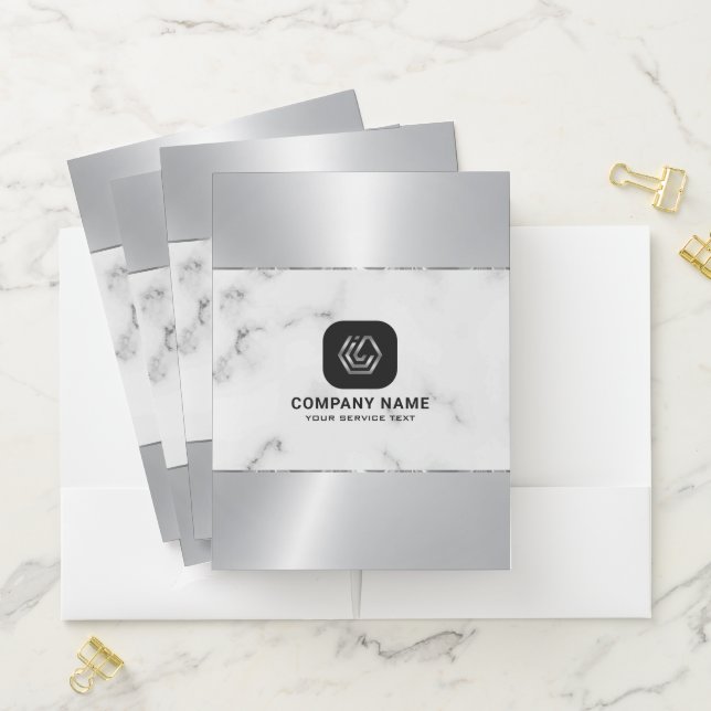 Marble and metallic silver texture custom logo  pocket folder (In Situ)