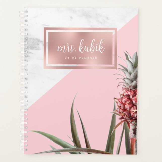 Marble and Pink Pineapple Teacher Planner (Front)