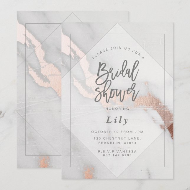 MARBLE AND ROSE GOLD BRIDAL SHOWER INVITATION (Front/Back)
