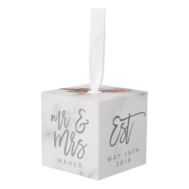 MARBLE AND ROSE GOLD EFFECT PERSONALISED ORNAMENT (Front Angled)