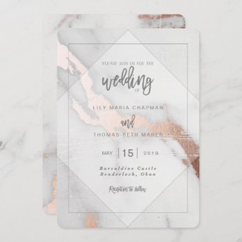 Marble And Rose Gold Effect Wedding Invitation by Stacy_Cooke_Art at Zazzle