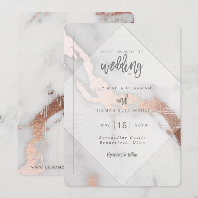 MARBLE AND ROSE GOLD EFFECT WEDDING INVITATION (Front/Back)
