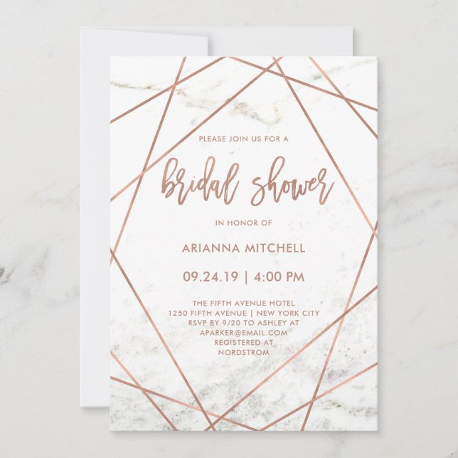Marble and Rose Gold Geometric Bridal Shower Invitation (Front)