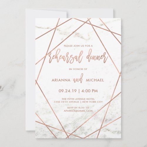 Marble and Rose Gold Geometric Rehearsal Dinner Invitation