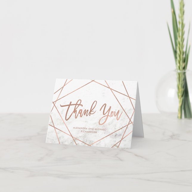Marble and Rose Gold Geometric | Wedding Thank You (Front)