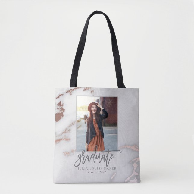 MARBLE AND ROSE GOLD GRADUATION announcement Tote Bag (Front)