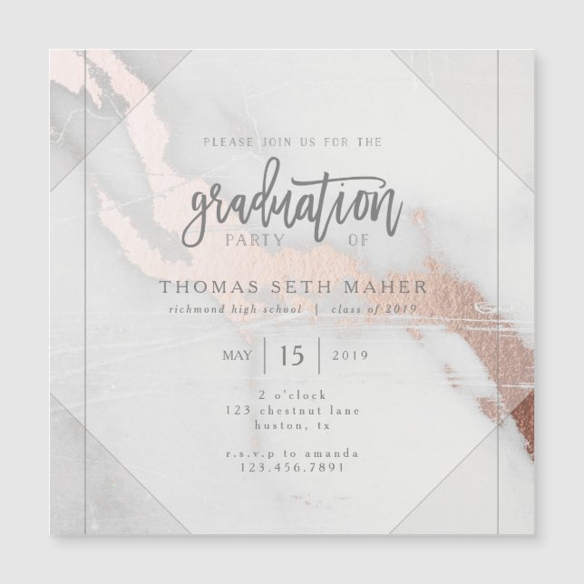 MARBLE AND ROSE GOLD GRADUATION INVITATION POSTCAR (Front)