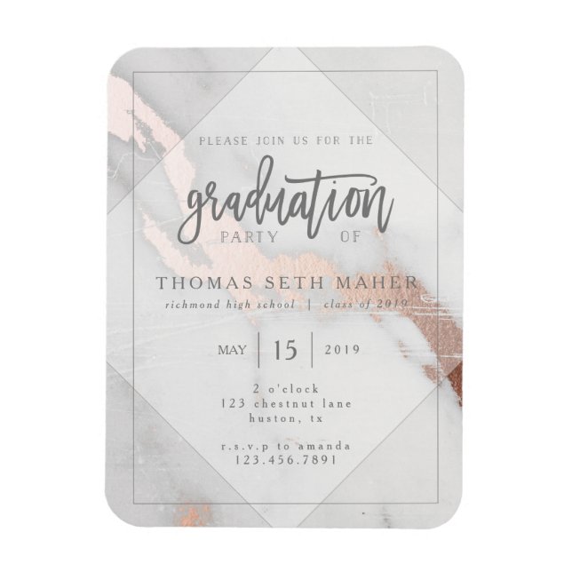 MARBLE AND ROSE GOLD GRADUATION INVITATION POSTCAR MAGNET (Vertical)