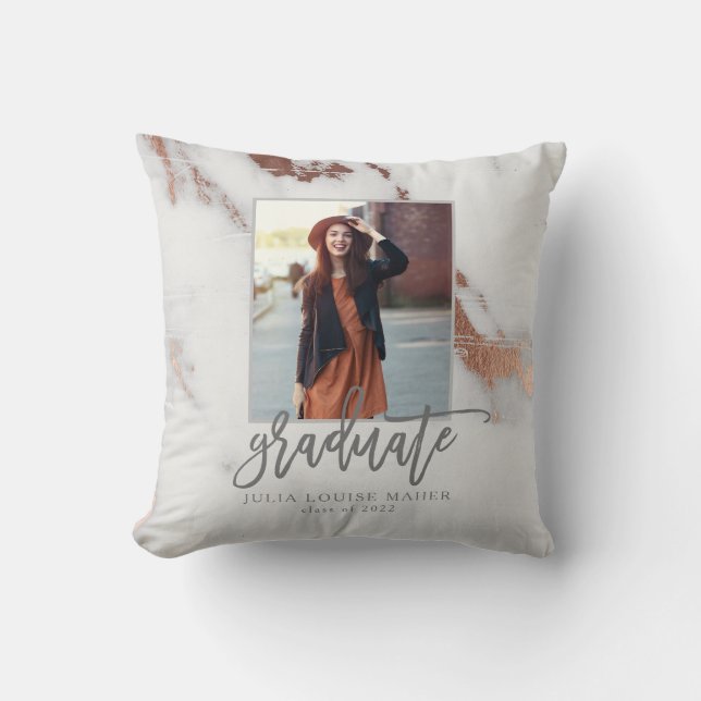 MARBLE AND ROSE GOLD GRADUATION THROW PILLOW (Front)