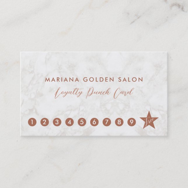Marble and Rose Gold Loyalty Business Punch Card (Front)