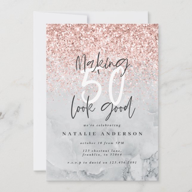 Marble and rose gold modern 50th birthday party (Front)