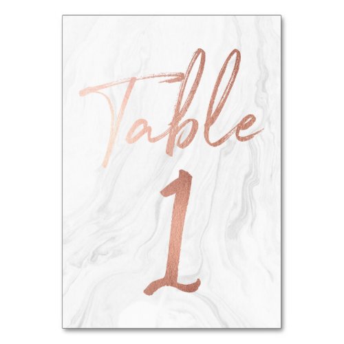Marble and Rose Gold Script  Table Number Card 1