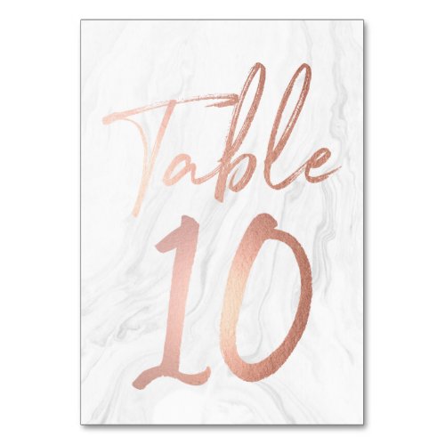 Marble and Rose Gold Script  Table Number Card 10