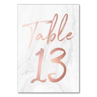 Marble and Rose Gold Script | Table Number Card 13