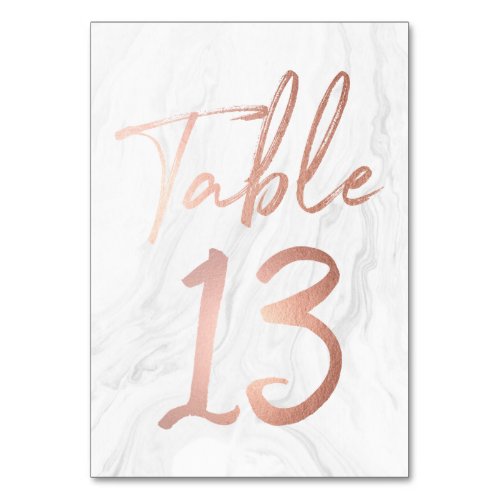 Marble and Rose Gold Script  Table Number Card 13